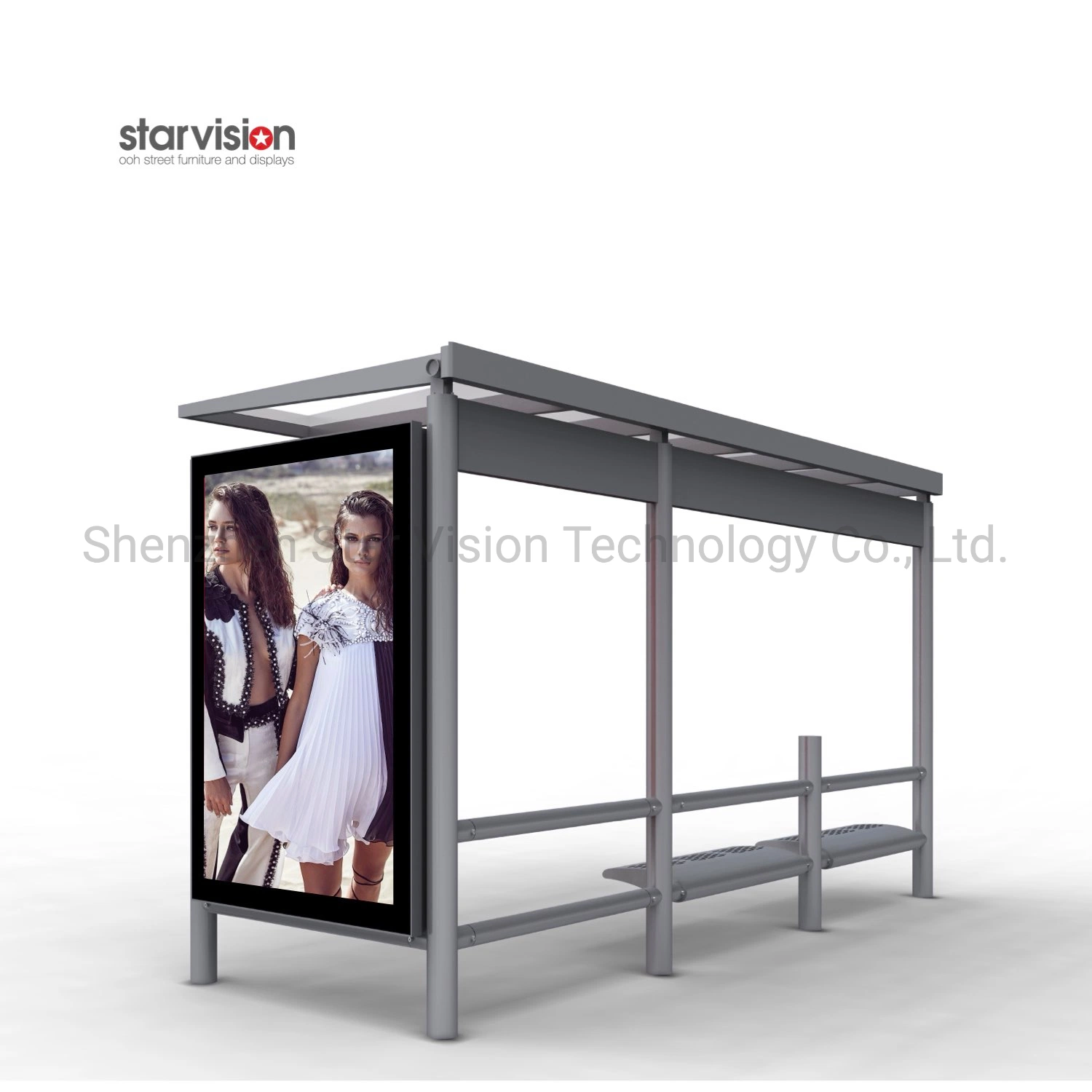 Morden Design Passenger Waiting Bus Stop Shelter with Outdoor LCD Screen Display