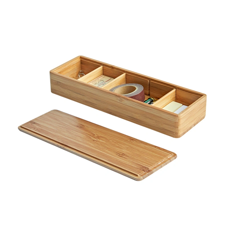 Bamboo Tableware Storage Box Pen Holder Pencil Case with Lid