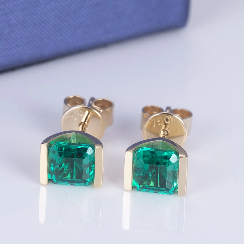 18K Yellow Gold Ring Cultivate Emeralds Ear Pendant Earrings Jewelry Women Classic Gift Party