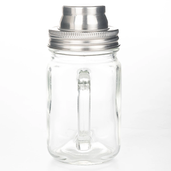 Embossed Measuring Bar Bottle Glass Mason Jar with Stainless Steel Cocktail Shaker Lid