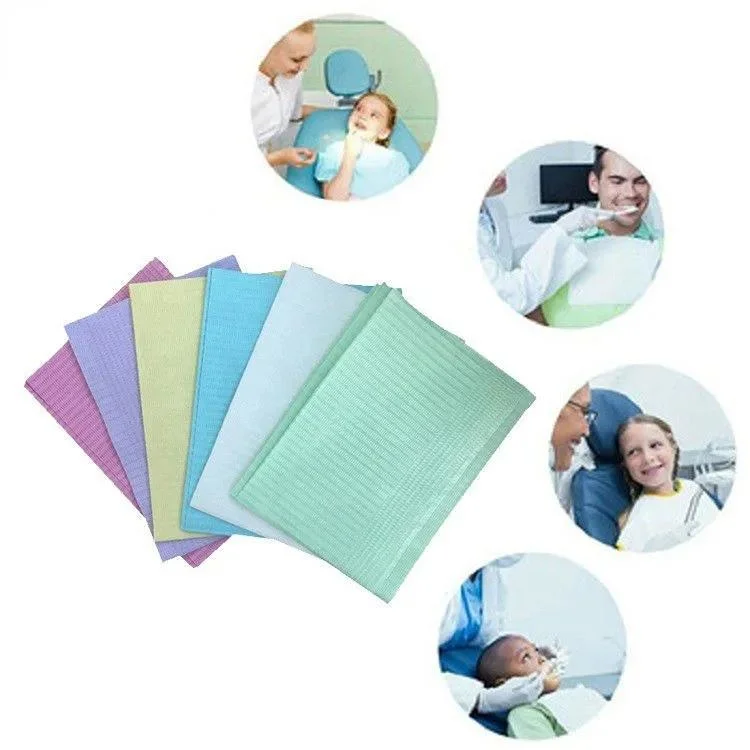 Waterproof Patient Disposable 3ply Colorful Purple Dental Chein Bibs for Dentist