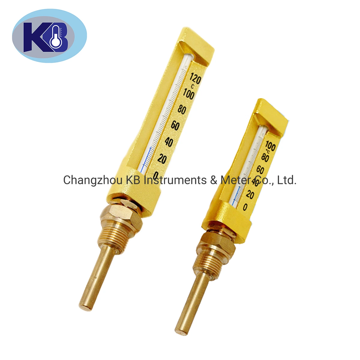 Cheap and High quality/High cost performance  Golden Finish Marine Industrial 90 V Line Industrial Glass Angle Thermometer