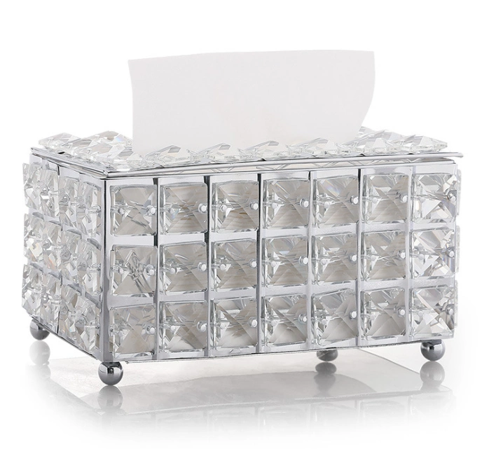 Gold Facial Car Holders Cover Metal Glass Paper Rhinestones Crystal Tissue Box