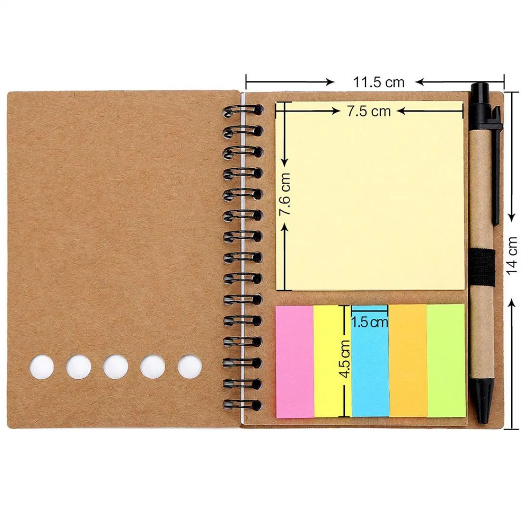 A5 Kraft Notebook Spiral Notebook with Pen Notebook with Sticky Notes