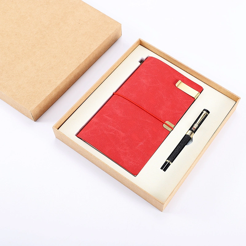 Escuela de lujo material de oficina Set de Regalo A5/A6 Bloc de notas de cuero estampado en oro y Pen Set de regalo