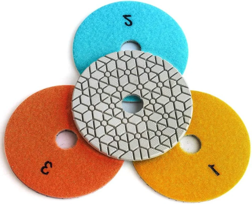 4 Inch Diamond Wet Polishing Pad Set of 7PCS Plus a Rubber Backer for Marble Granite Stone