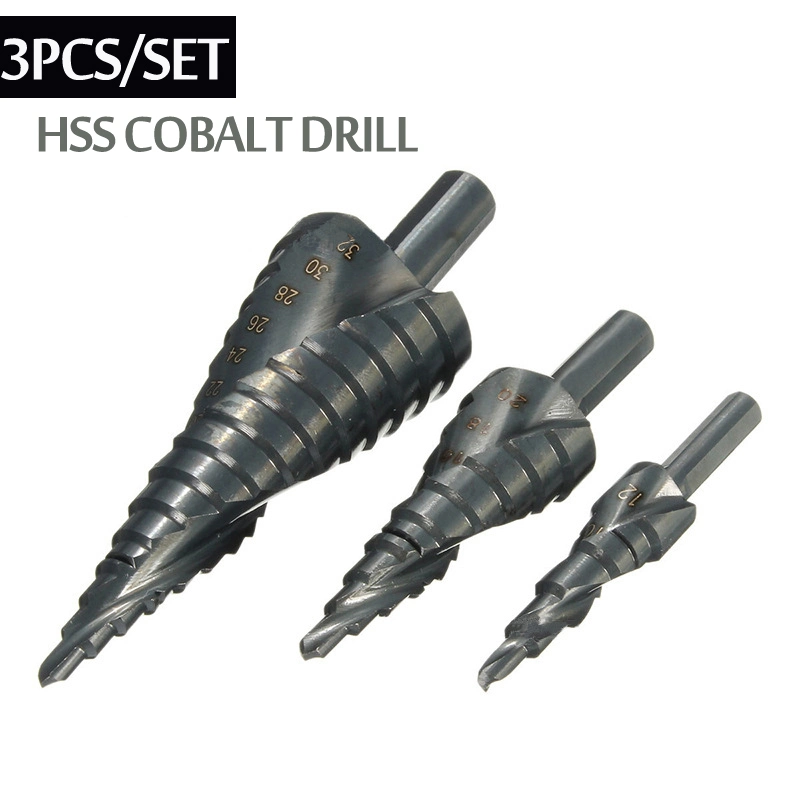 3PCS/Set 4-32mm HSS Cobalt Step Drill Bit Set