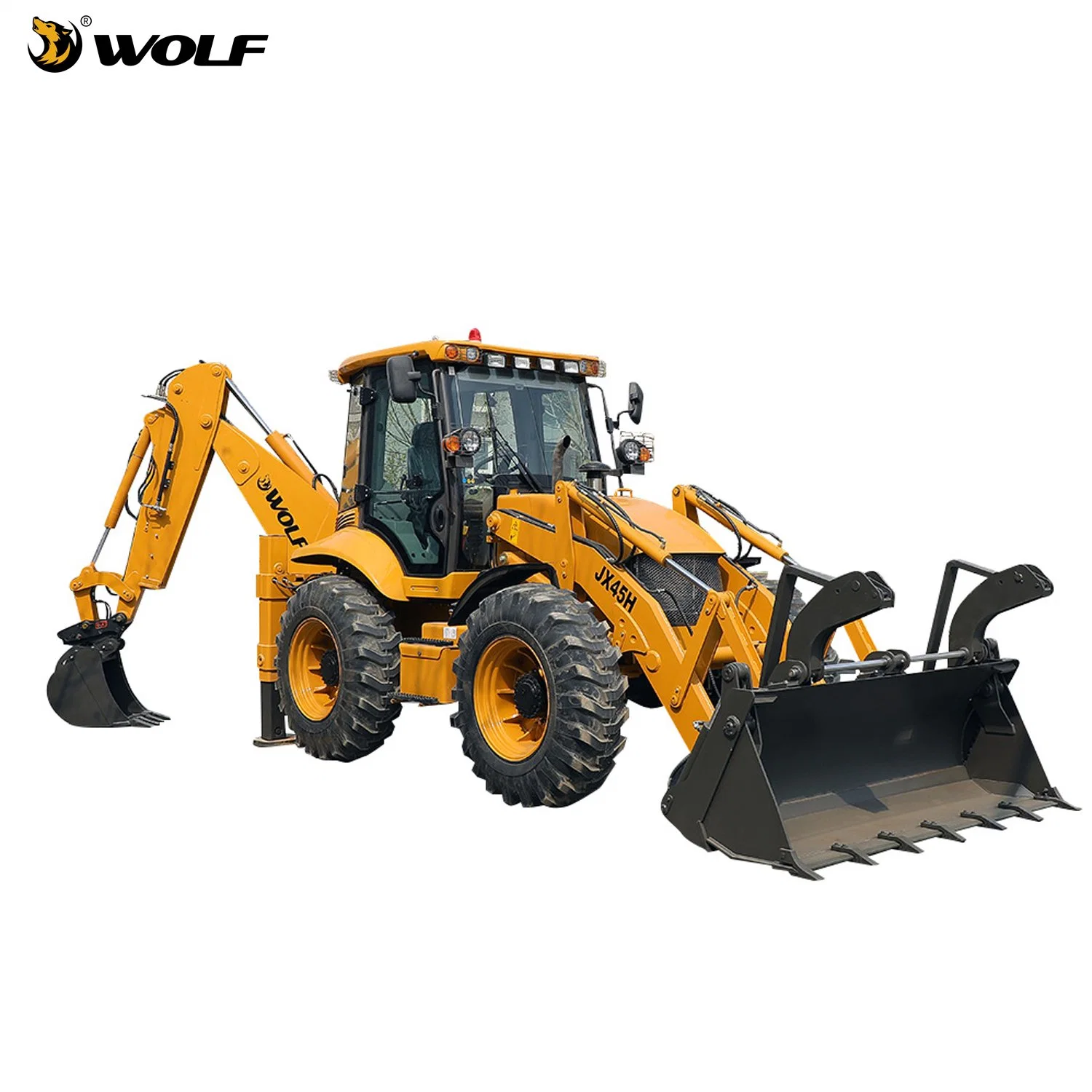 China Wholesales Wolf Jx45h with Front End Loader and Backhoe Bucket ISO/CE 2.5t/Ton Articulated Hydraulic Wheel Loader Price for Mining/Farm/Tractor