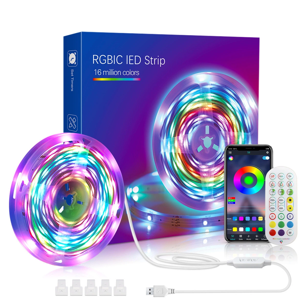 LED Lights for Bedroom, LED Chasing Effect Dream Icrgb Light Strip, USB Smart Light Strips APP Control Music Sync Color Changing LED Strip Lights with Remote