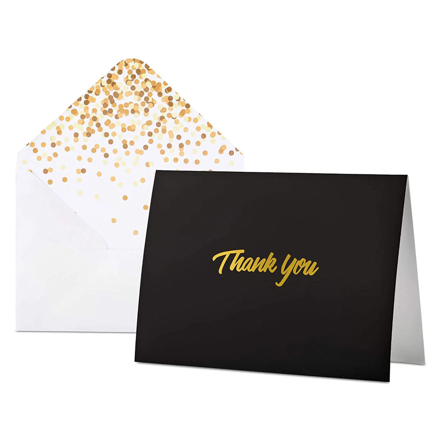 Custom Eco-Friendly Black & Gold Foil Thank You Cards with Envelopes Business Greeting Card