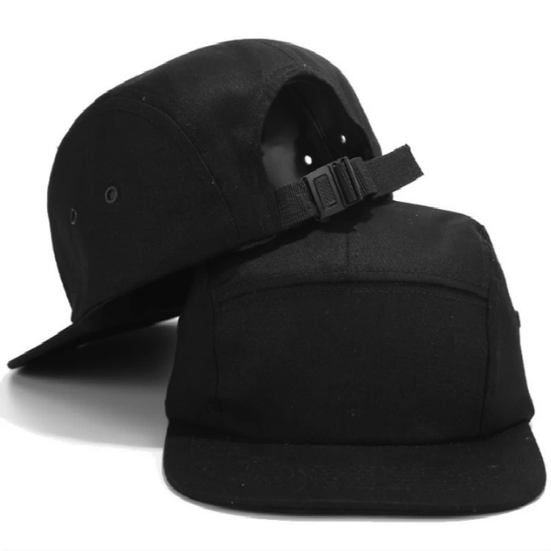 Custom Fashion Casual Solid Color Cotton Flat Brim 5 Panel Adjustable Blank Sports Camping Cap Plain Hat with Nylon Buckle