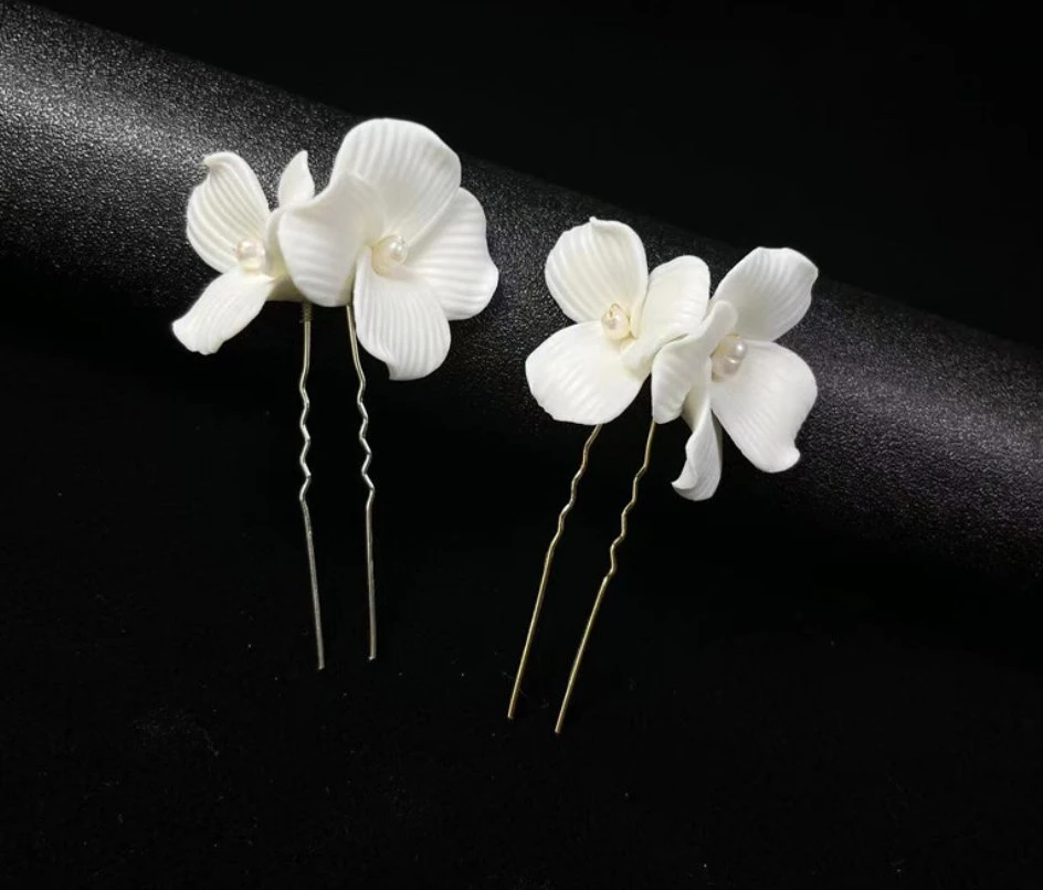 Bridal Wedding Clay Hair Pin Hair Stick, Bridal Pearl Hair Pin Headpiece. Wedding Bridal Clay Pearl Hair Accessories