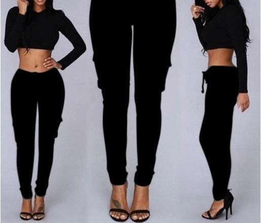 Fashion Pocket Legging Trousers for Women Drawstring Casual Woman High Waist Cargo Plus Size Long Pants