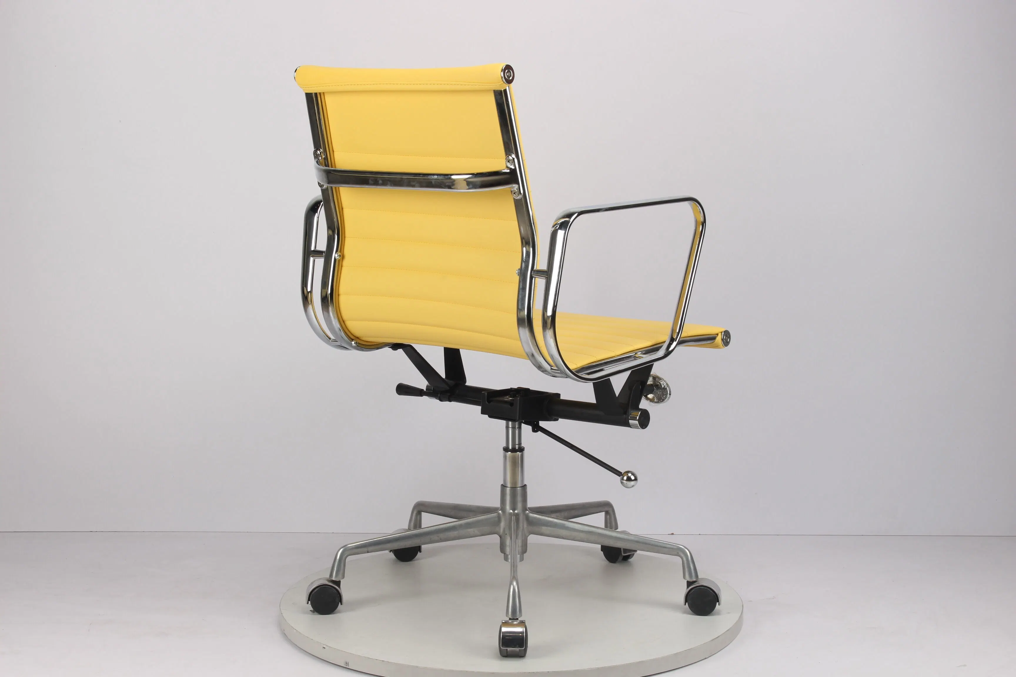 Ribbed MID Back Aluminum Alloy Frame Office Chair in Yellow Color Leather