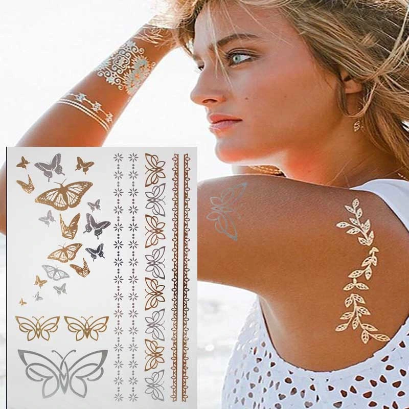 Hot Sale Metal Gold Silver Temporary Flash Tattoo Disposable