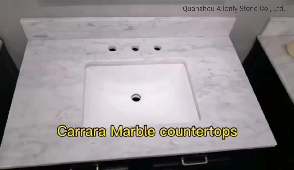 Eased Polished 31" Carrara Bianco White Marble Counter Top Bathroom with Backsplash