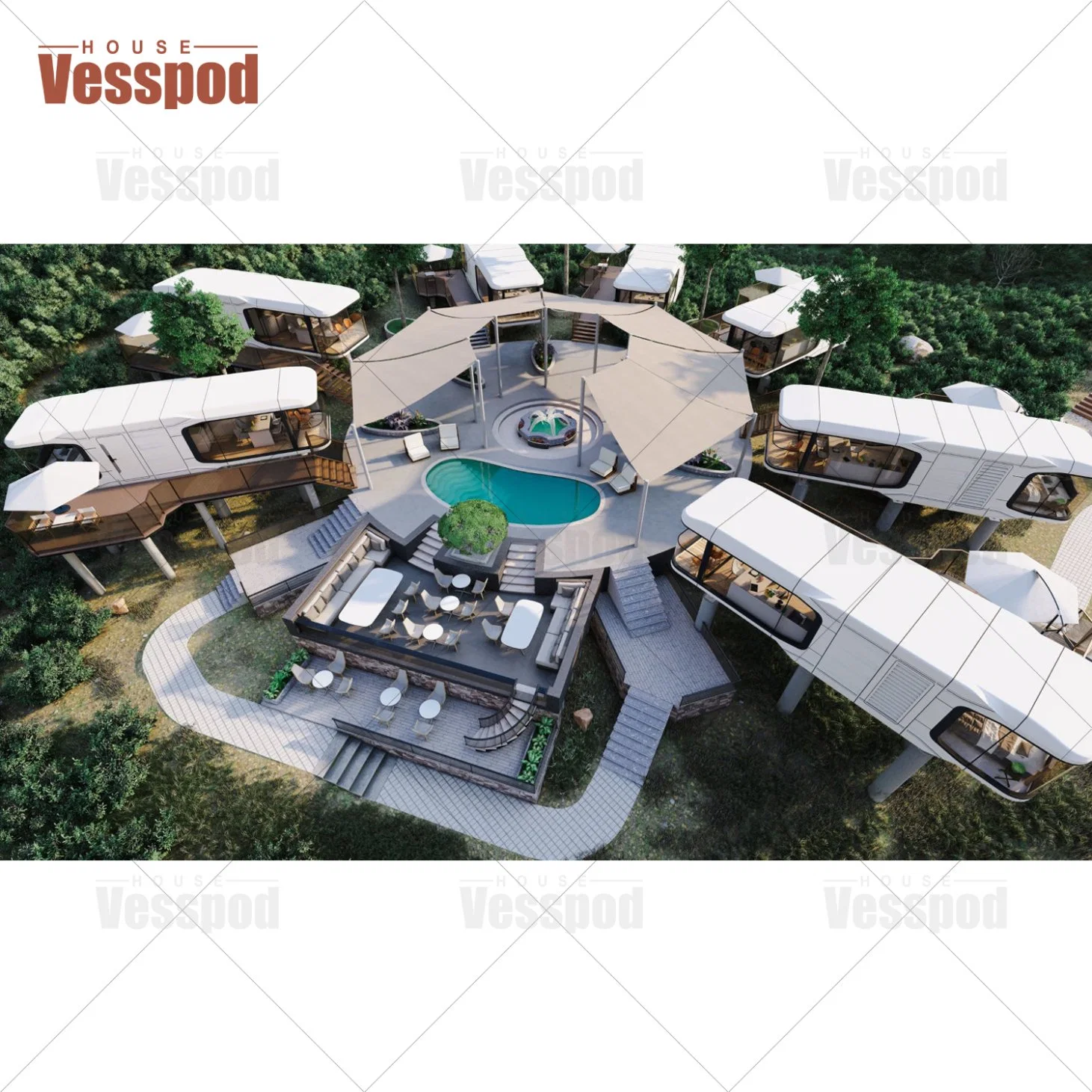 2023 Volferda Vesspod تصميم منزل مدير 2 قصة شاليه أبل منزل مثالي مكون من 3 غرف نوم وحمامين، ومطبخ، وحاوية قابلة للتعديل Vu115 Apple House Capsule House