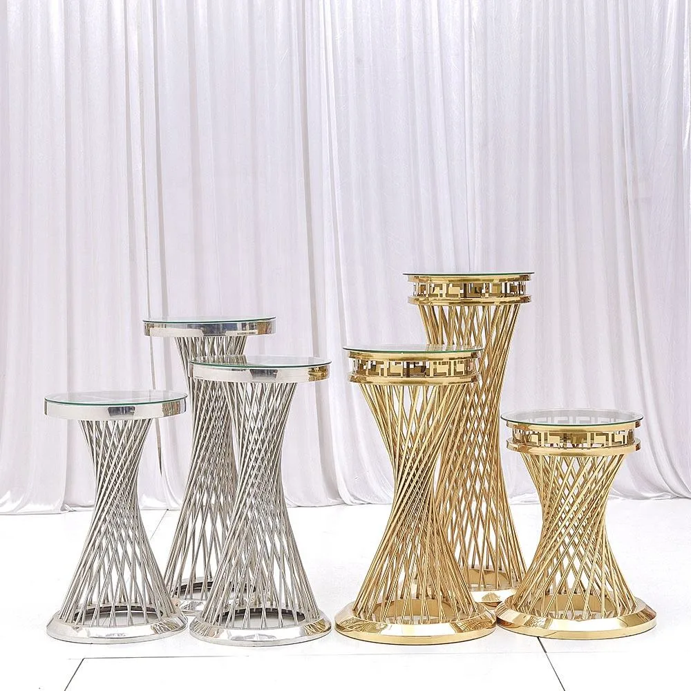 High Quality Marble Glass Cake Plinth Stands Gold Stainless Steel Events Party Tall Flower Stand Wedding Decoration