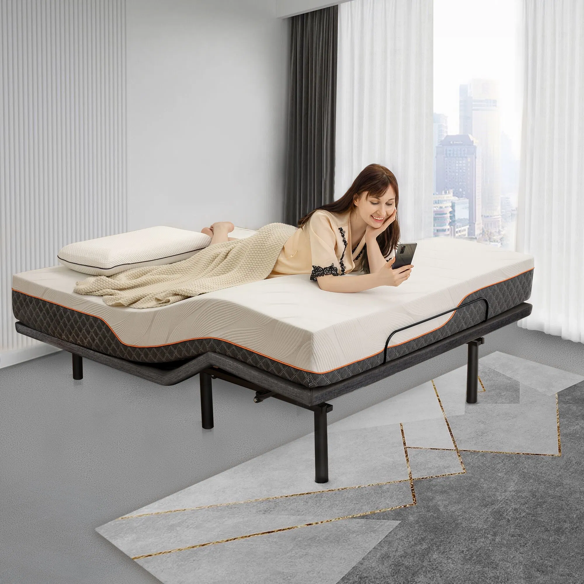 Inalámbrico de masaje plegables eléctricas XL doble cama ajustable Bastidor con colchón de espuma de memoria