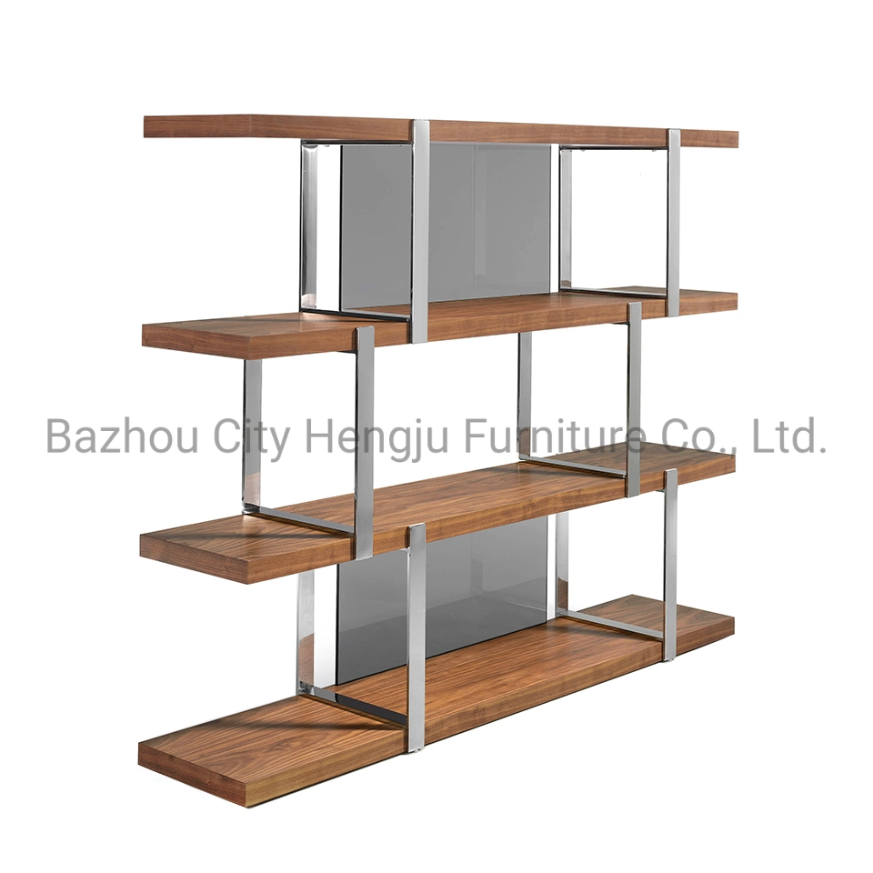 Moderno diseño de pantalla de 4 niveles de madera bastidor metálico de acero inoxidable de estantería estantería