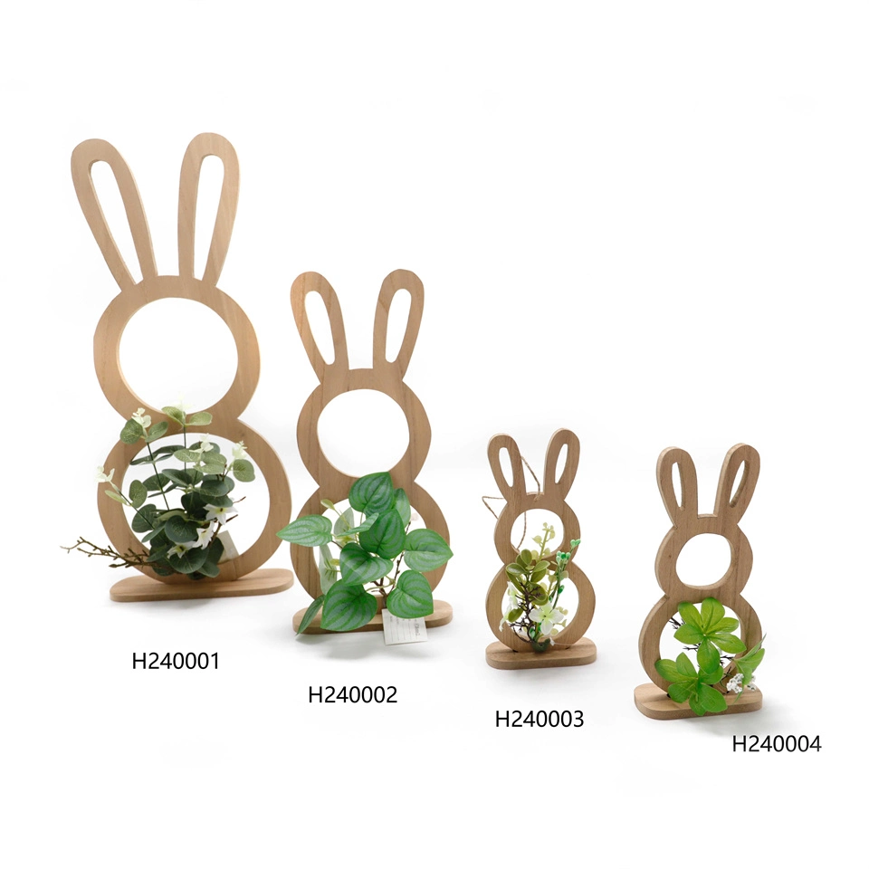 Lovely Wooden Rabbit Green Flowers Easter Decoration Beautiful Wall Hanging Home Ornaments Wooden Rabbit Decoration