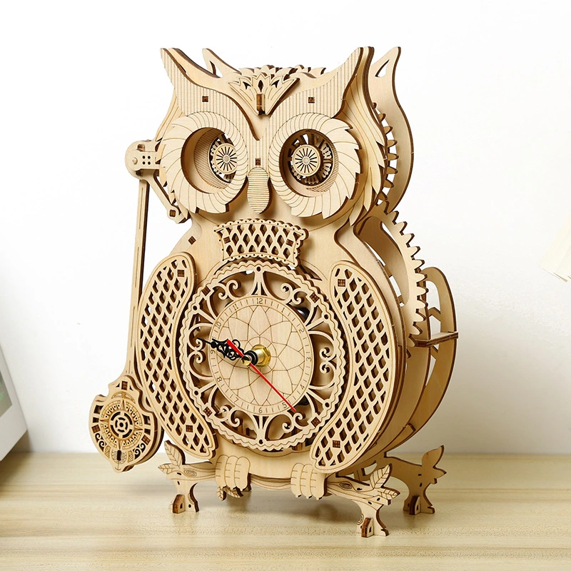 3D Puzzle Madeira Relógio Owl DIY Decoração