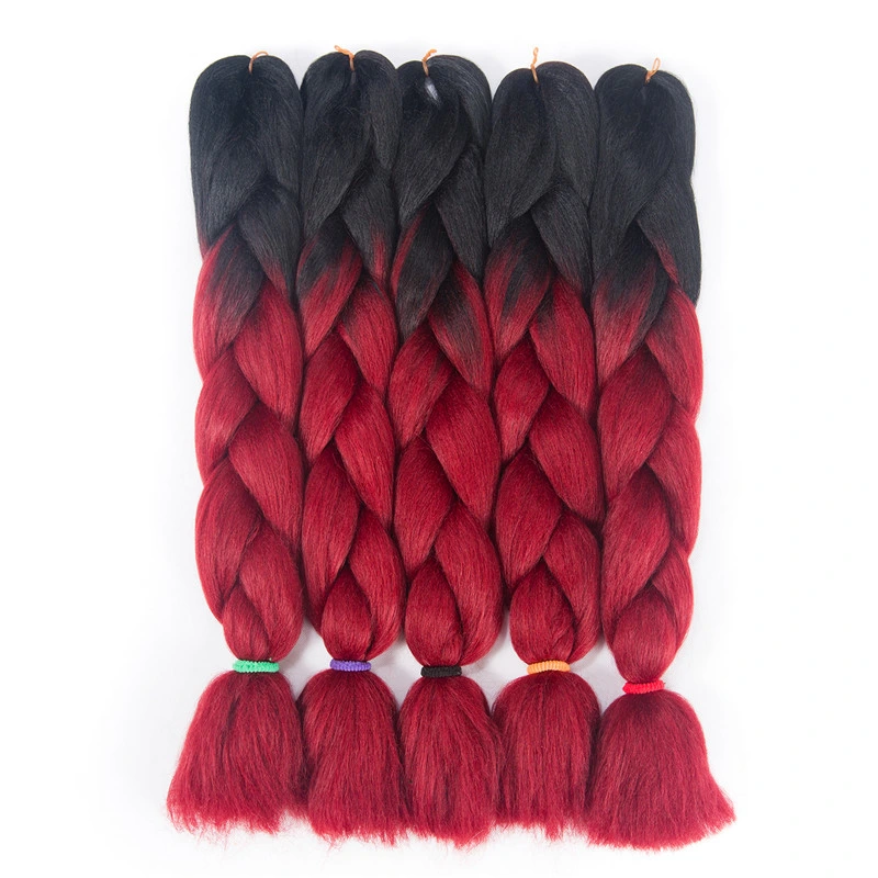 Negro natural sintético de Kanekalon baratos Jumbo Rosa cabello trenzado con múltiples colores verde