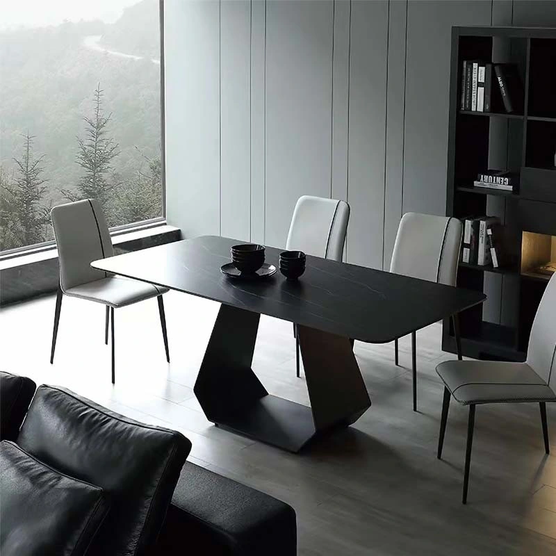 Luxury Banquet Furniture Black Dining Table with Marble Top for Dining Room Furniture