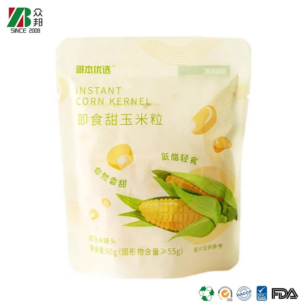 Aluminum Foil Instant Corn Kernels Food Sachet Stand Up Pouch Lamination With Packaging Print Logo Bag Plastic Zipper