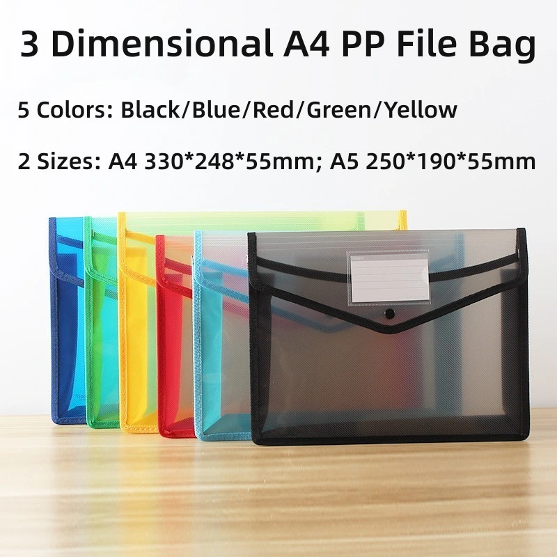 A4 Size Yellow Color Big Volume File Wallet with Plastic Clip Button File Folder/Organizer Wholesale/Supplier Stationery School and Office Supplies 5PCS/Pack