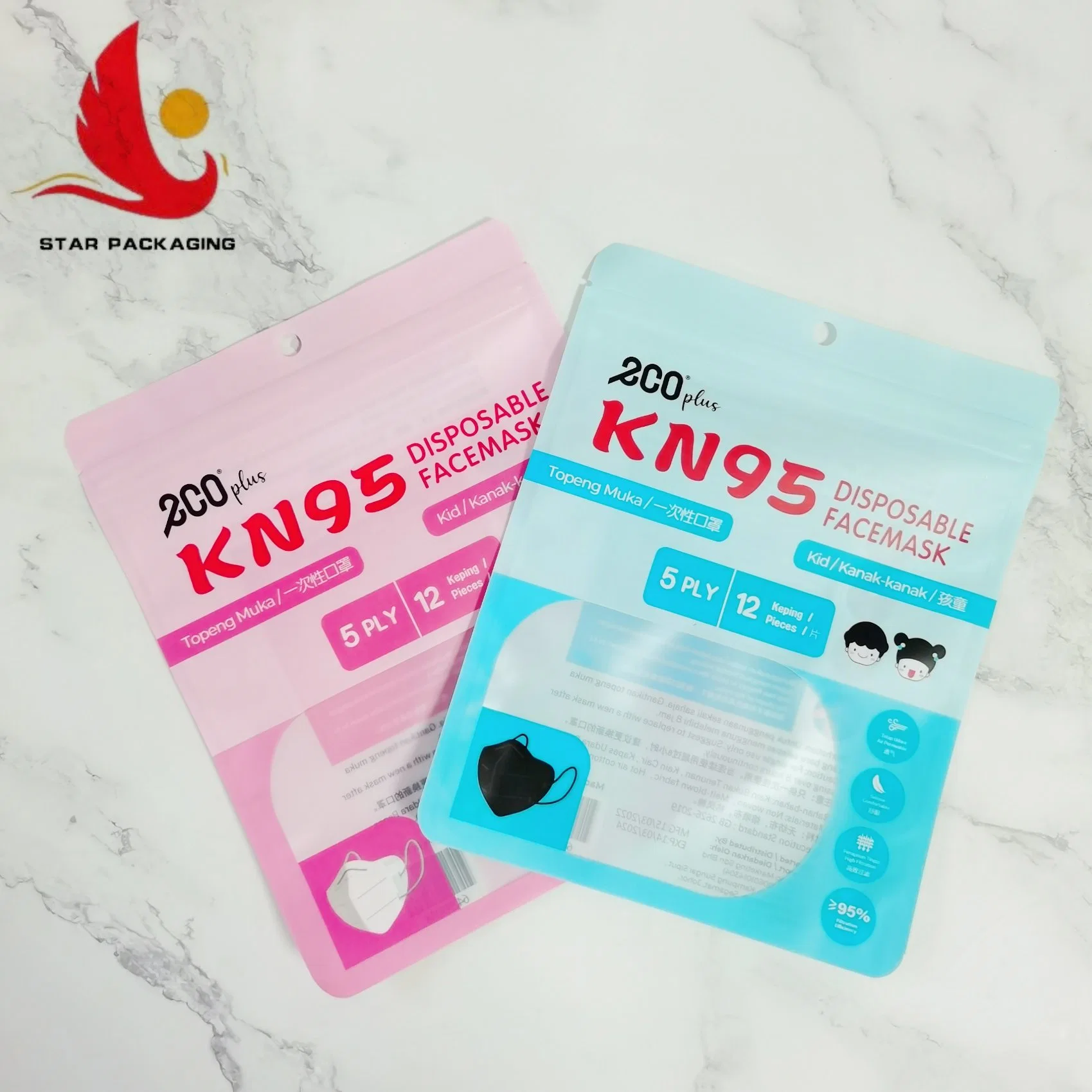 Customized N95 N94 Disposable Medical Mask Packing Zipper Bag