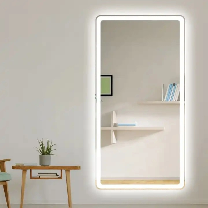 Modern Touch Screen Backlit LED Bath Mirrors Smart Antifog Vanity Wall Glass Bathroom Mirror with LED Light Half Moon Mirror