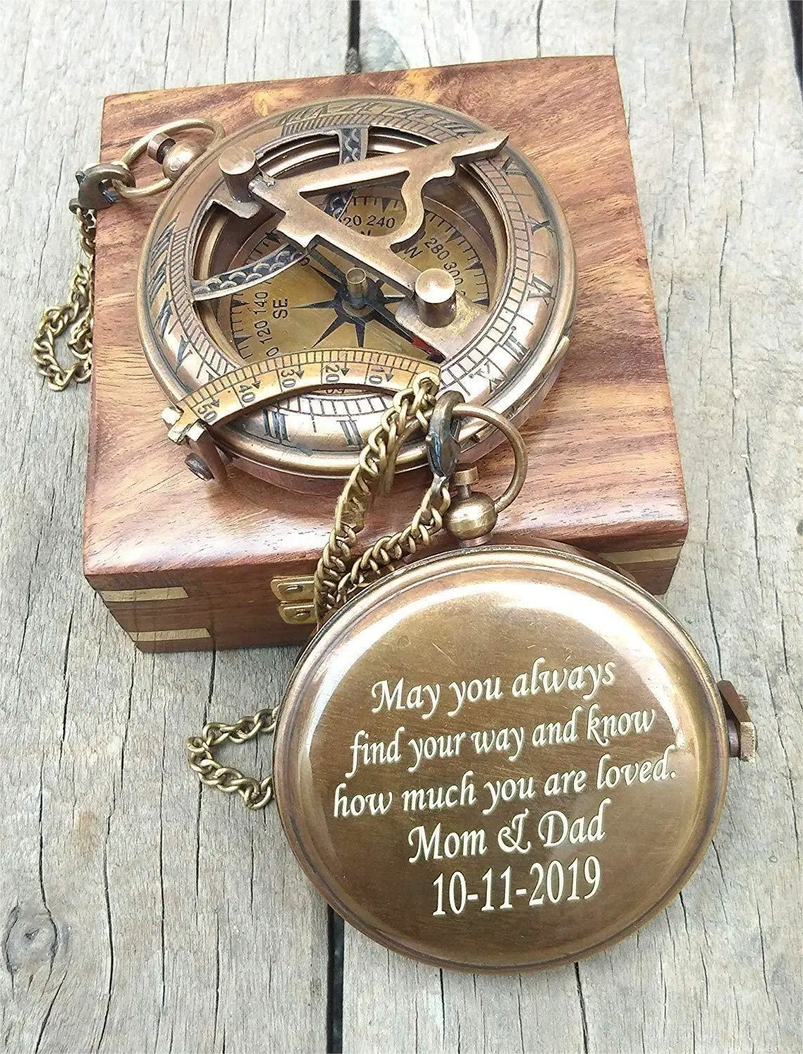 Christmas Baptism Graduation Boy Scouts Sundial Wedding Gift Engraved Custom Compass