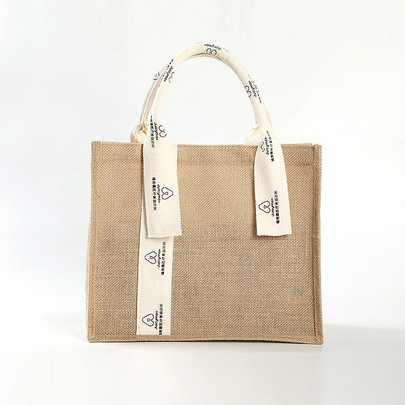 Fashion Shopping Handbag Wholesale/Supplier Art DIY Flax Sack Printing Logo Jute Bag with Ribbon