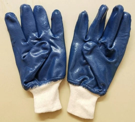 Blue Knitted Wrist Blue Nitrile Coated Cotton Gloves Nitrile 3/4 Dipped Gloves PPE Safety Protective Hand Protector