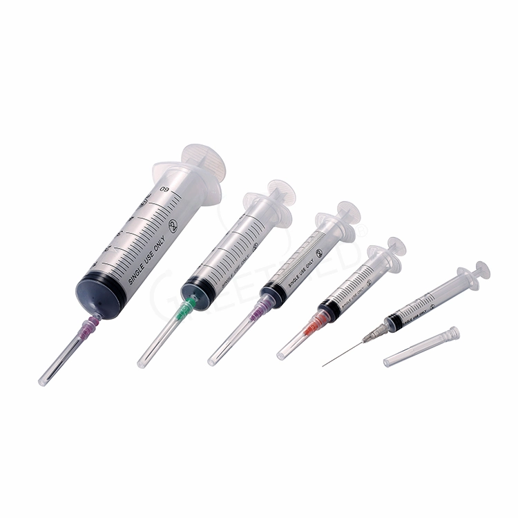 De plástico desechable médica 1ml 3ml 5ml 10ml 20ml 50ml Luer Lock jeringa con aguja para uso hospitalario