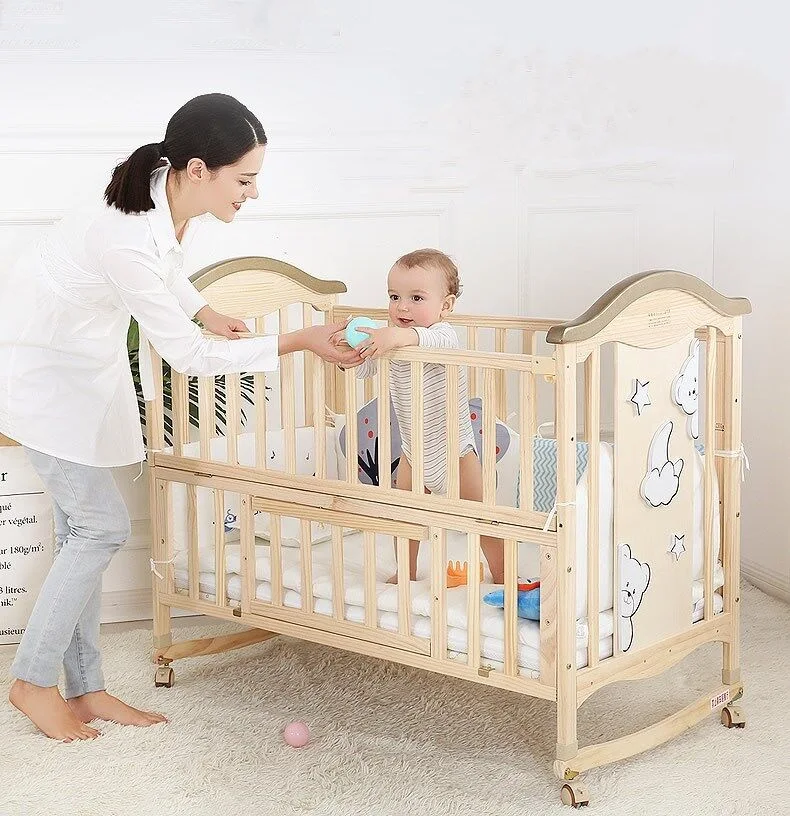 Adjustable Height Single Baby Crib Factory Price Cradle Bed Cot Little Kid Furniture for Sale in Stock