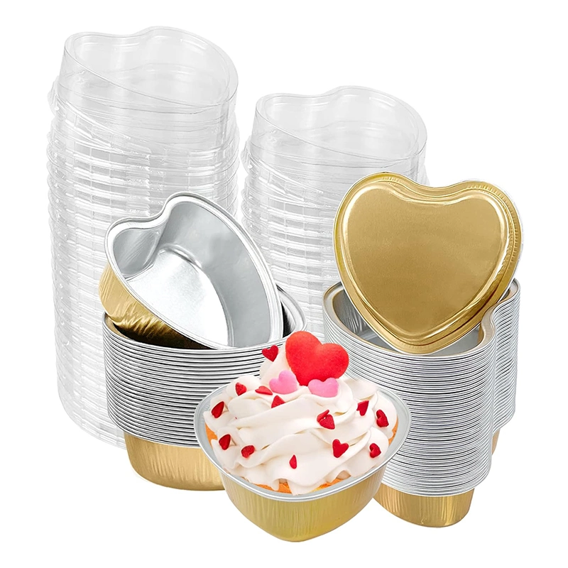 Vasos de aluminio con tapas desechables Ramekin Baking Cups Muffin Liners Mini piés de pans Cupcake de aceite para la boda de la fiesta de Navidad Fiesta