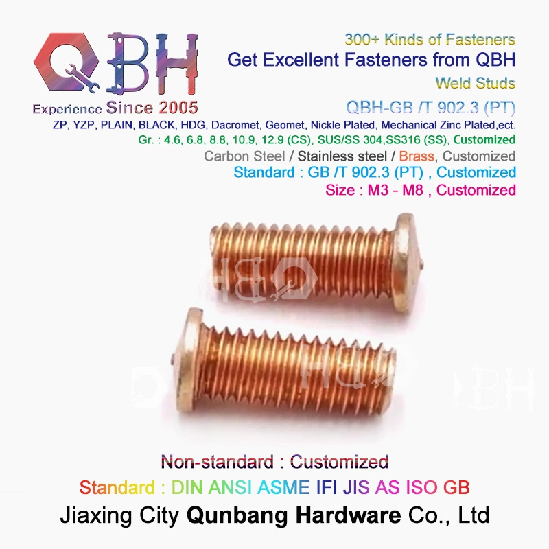 External Full Threaded Copper Brass Plated Spot Welding Sheet Metal CD Weld Studs