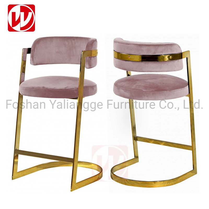 Gold Stainless Steel High Foot Chair Grey Velvet Bar Stool Counter Chair for Party Event Club