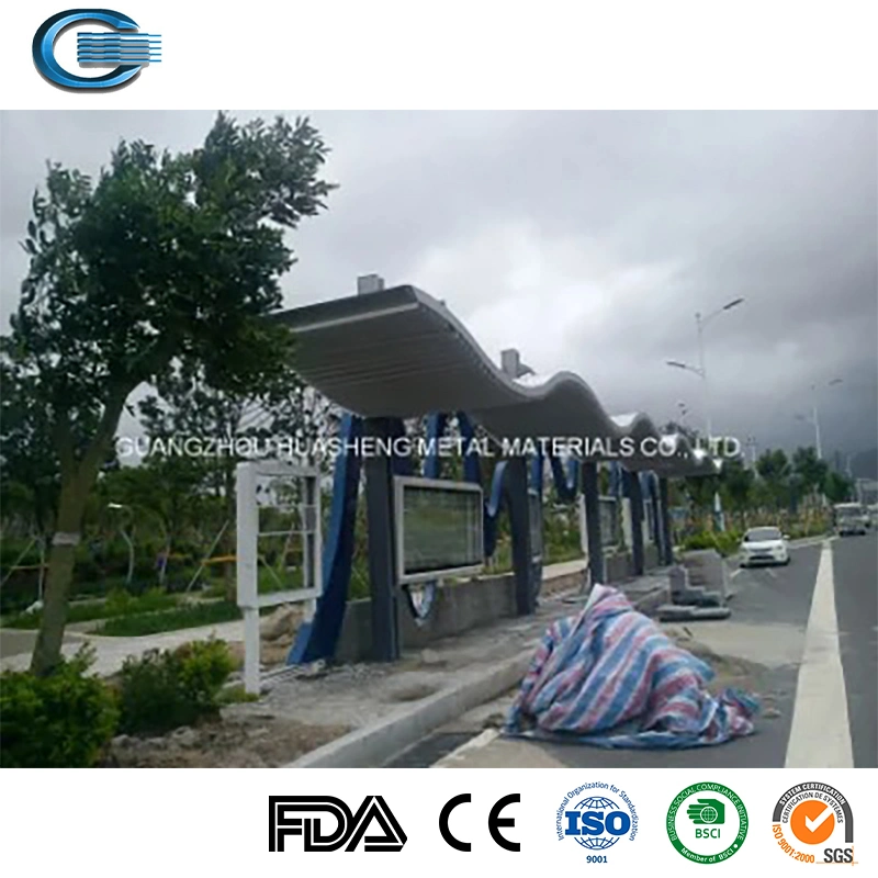 Huasheng Bus Station Shelter China Steel Bus Stop Shelter Manufacturers Solar Bus Shelter and Stainless Steel Metal Smart Bus Stop