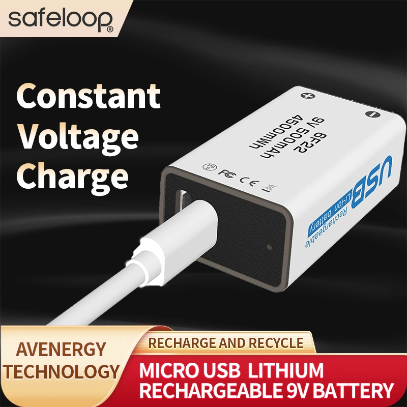 Hot Selling / 9V Rechargeable Lithium Battery /with Charging Cable