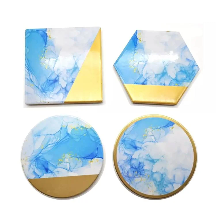 Nordic Style Ceramic Coasters Set Gold Marble Drink Coaster for Table Decoration