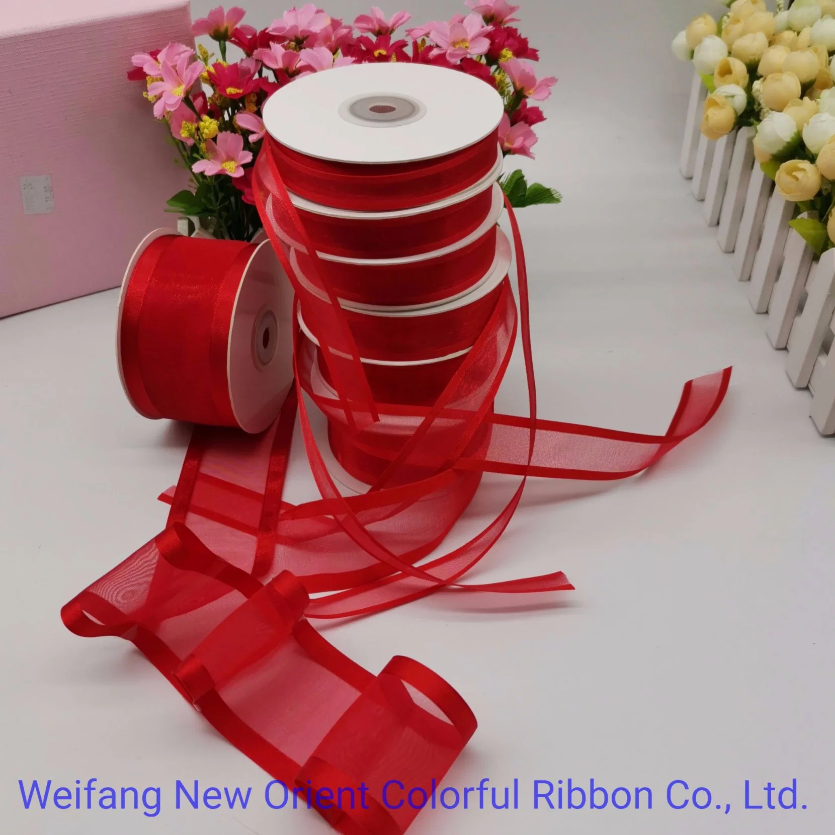 Red Festival/Wedding Satin Edge Organza Ribbon with Best Price and High quality/High cost performance 