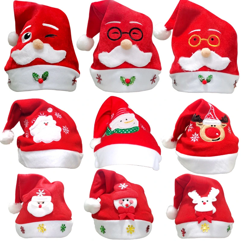 Chapeaux de Noël avec motif Père Noël et bonhomme de neige, brodés avec logo pour adultes, pour la décoration de fête de Noël.