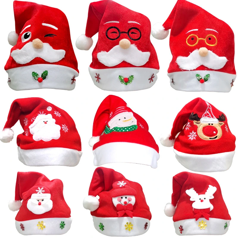 Santa Claus Snowman Pattern Christmas Hats Embroider Logo Adult for Xmas Party Decoration