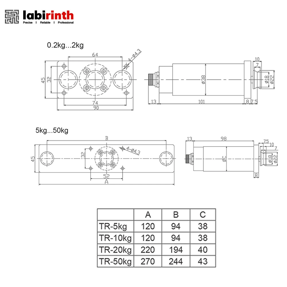 Tr 3 Axis 50kg 20kg Aluminum Tension Sensor Roll Fabric Web Tension Control Load Transducer