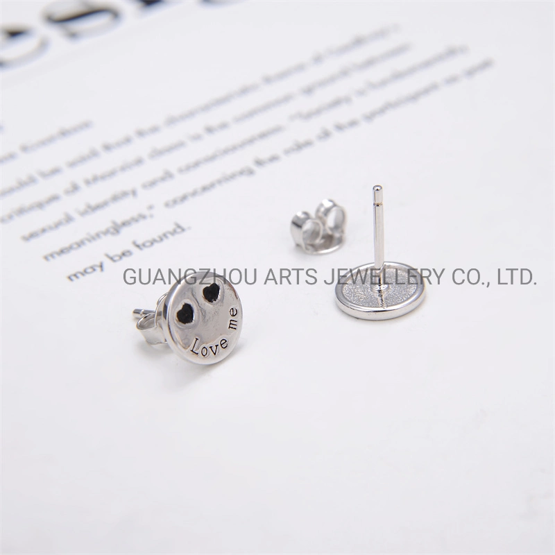 Simple 925 Silver lindo "Love Me"Round Stud Earrings