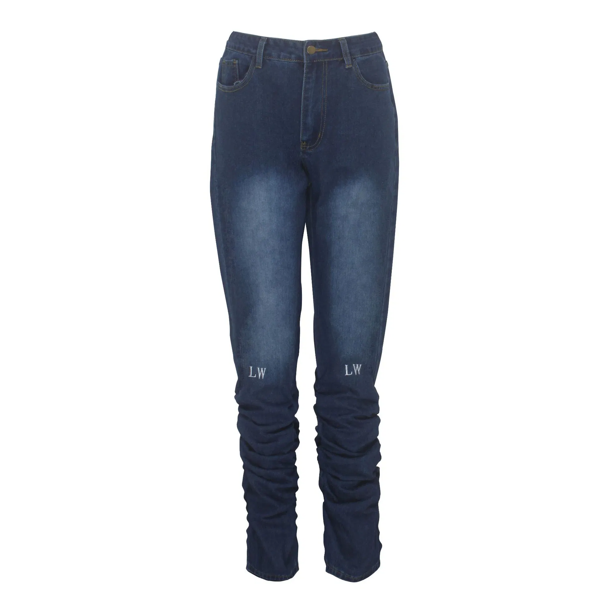 Fancy New Print Fall Autumn Fashion Blue Women New Designer Jean Pants Woman Denim Stacked Pants