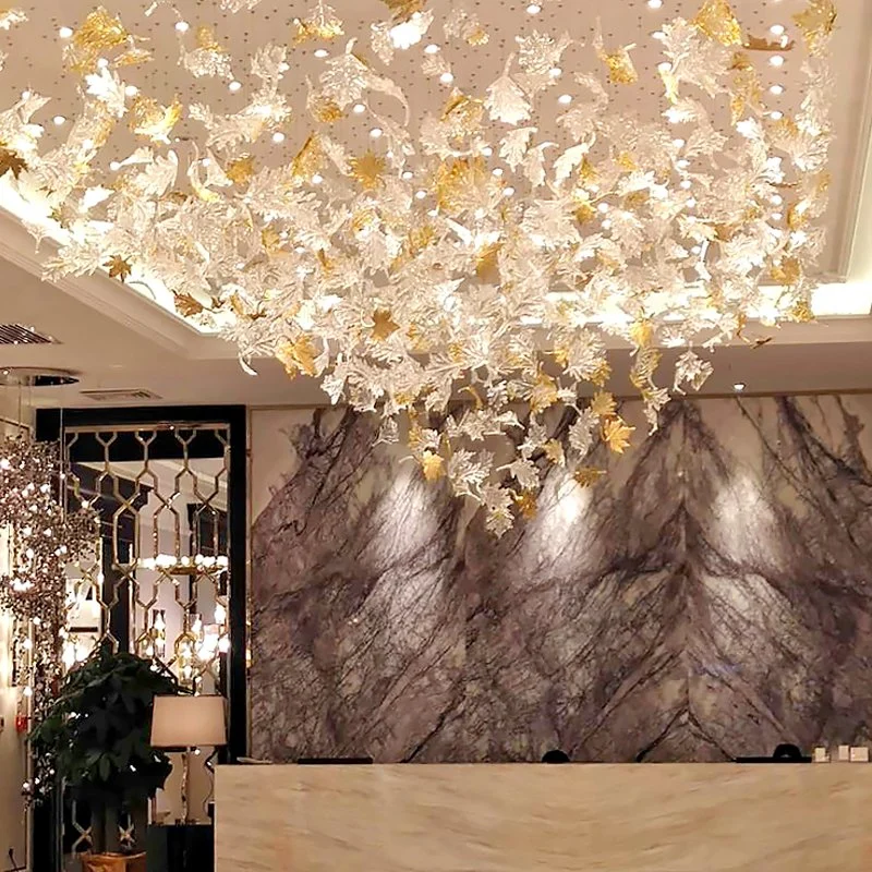الديكور قاعة الفندق ردهة الفندق درج الزجاج المخصص مصباح LED الفاخر ثريا
